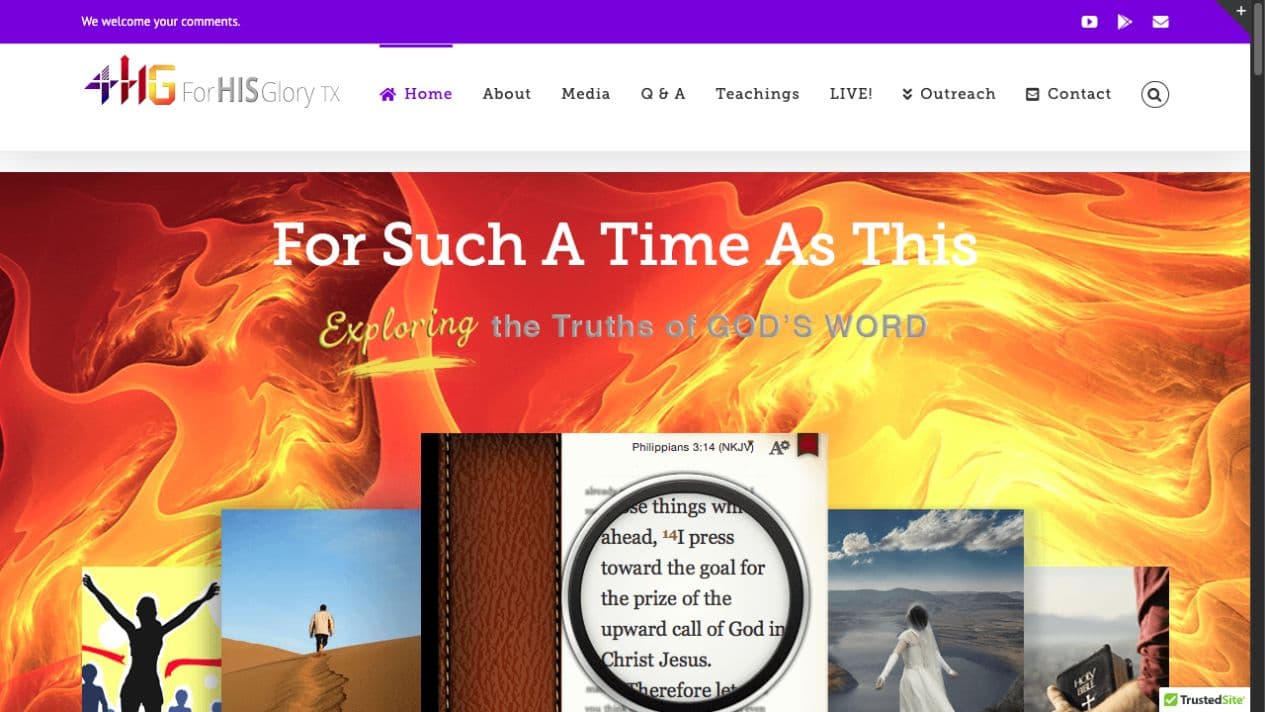 For His Glory Texas website homepage
