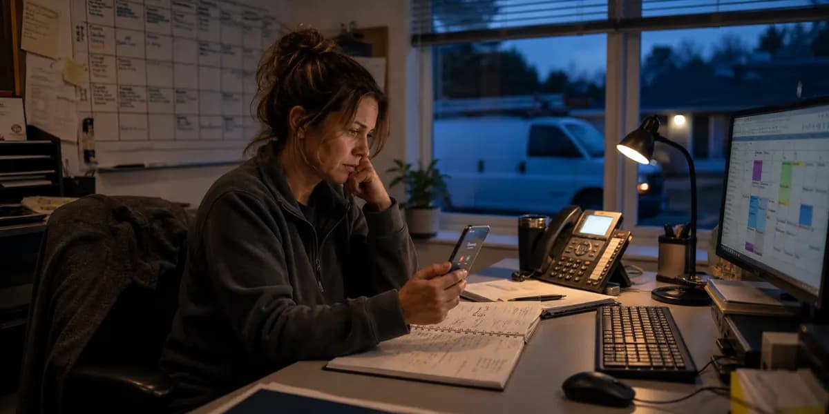 HVAC office manager checking missed calls after hours